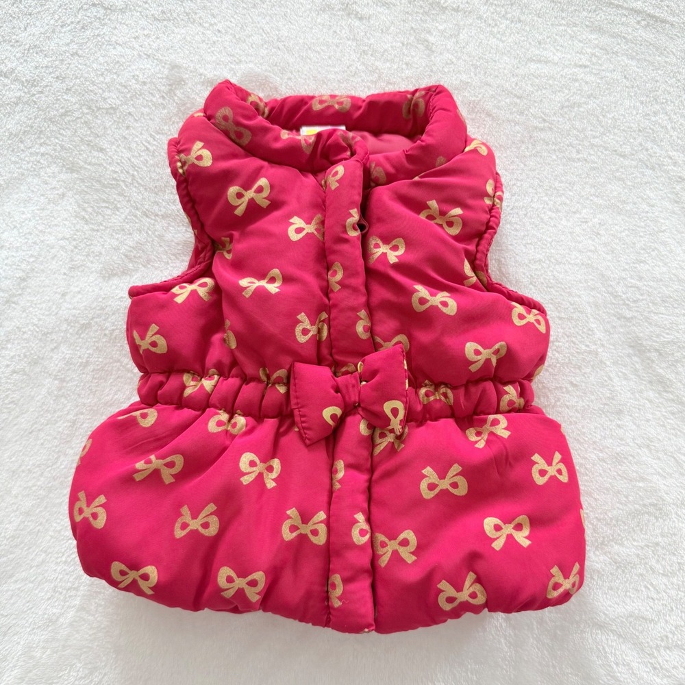 Healthtex Puffer Vest Baby 0-3M Red Gold Metallic Bow Peplum HBG47462